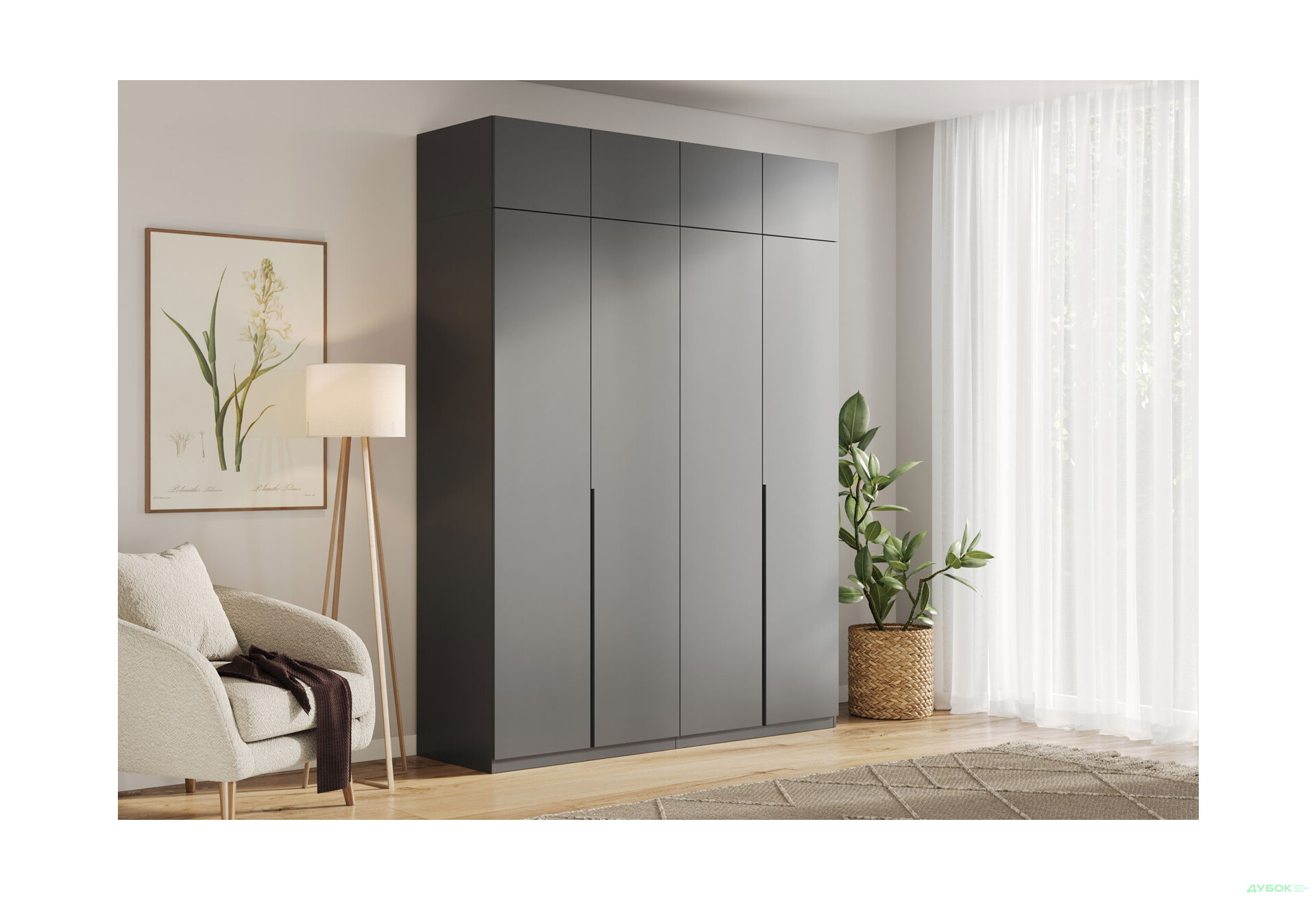 Зображення 2 - Шафа MiroMark Doni / Доні 4-дверна з антресолею 179 см, графіт серія Н