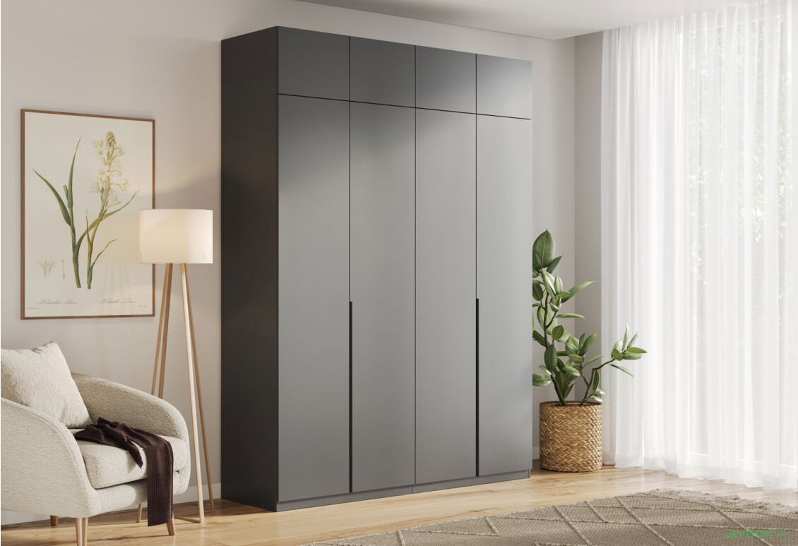 Зображення 2 - Шафа MiroMark Doni / Доні 4-дверна з антресолею 179 см, графіт серія Н