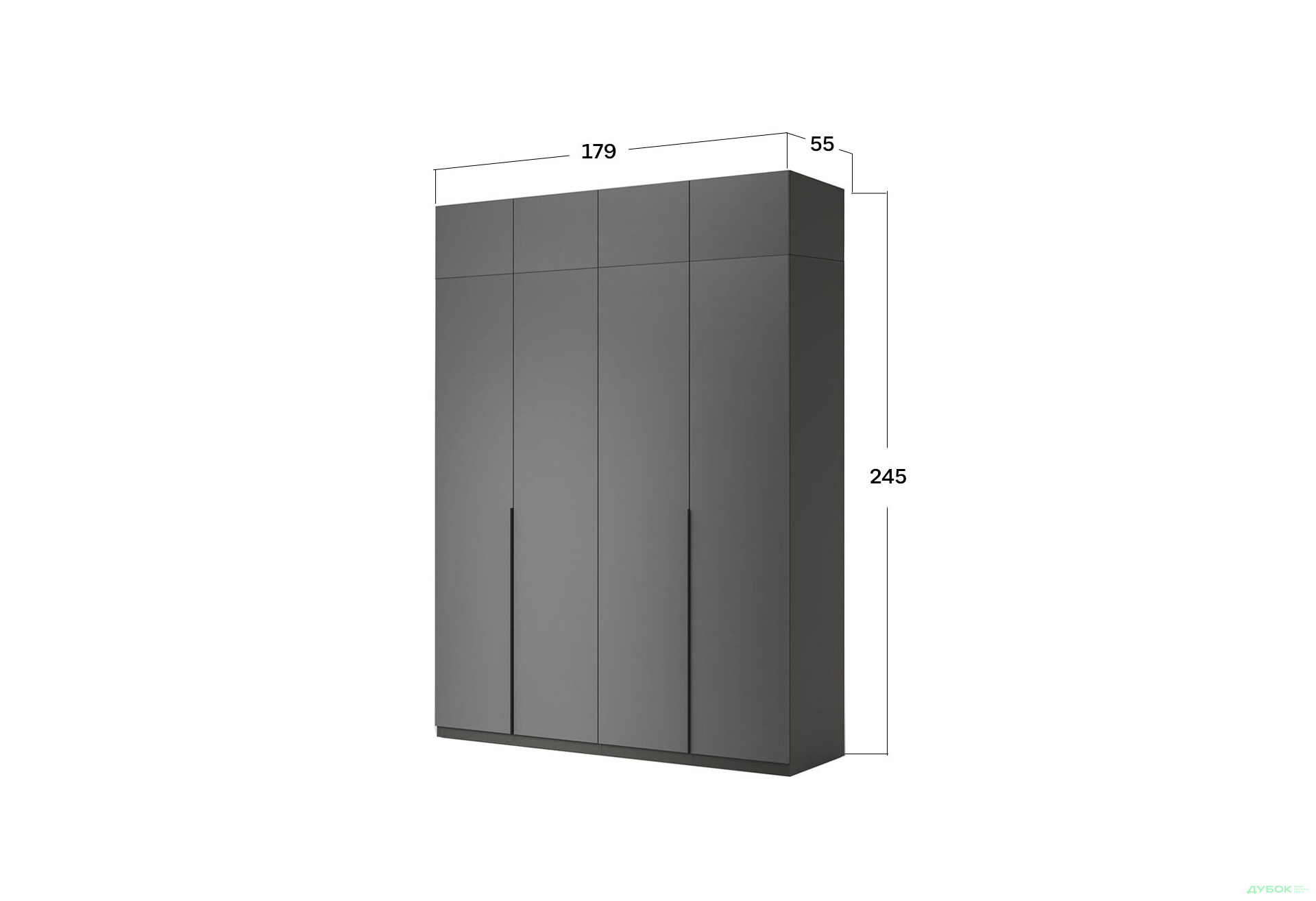 Зображення 4 - Шафа MiroMark Doni / Доні 4-дверна з антресолею 179 см, графіт серія Н
