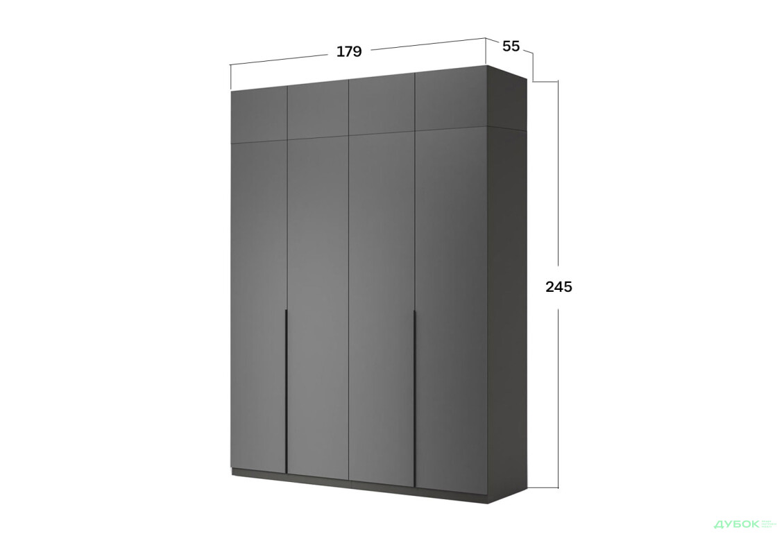 Зображення 4 - Шафа MiroMark Doni / Доні 4-дверна з антресолею 179 см, графіт серія Н