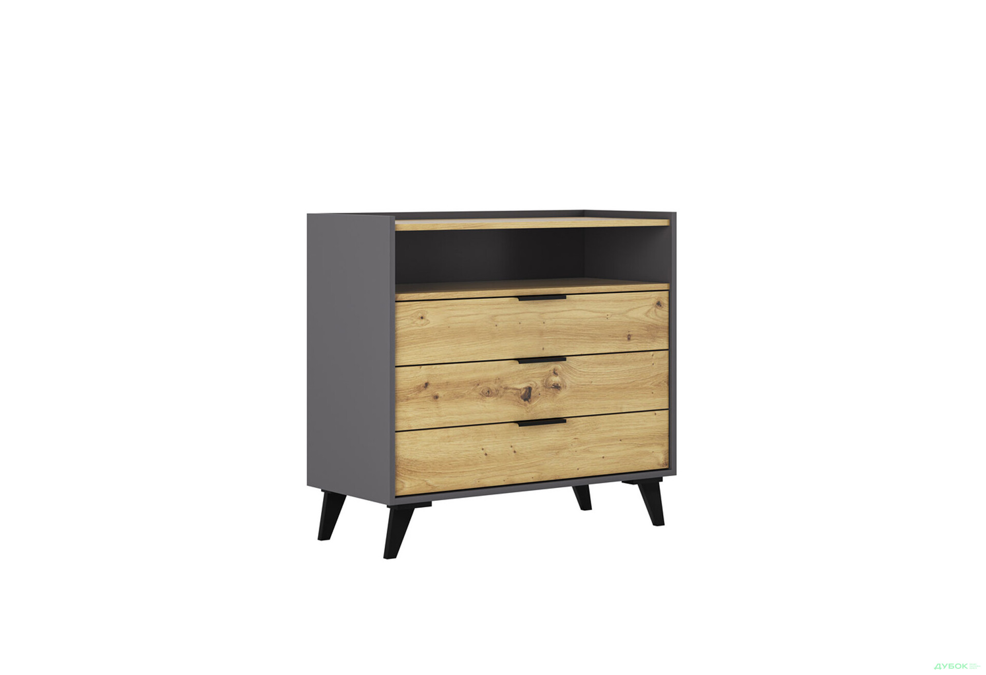 Изображение 3 - Комод Svit Mebliv Камила с 3 ящиками и полкой 90 см, дуб артизан, графит / графит