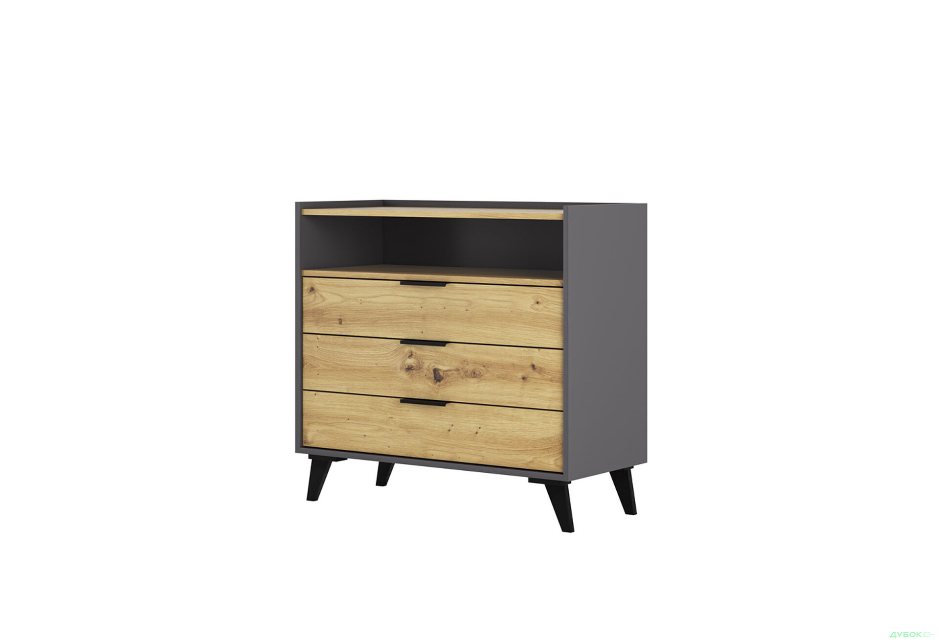 Изображение 1 - Комод Svit Mebliv Камила с 3 ящиками и полкой 90 см, дуб артизан, графит / графит