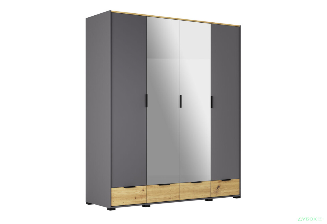 Шафа Світ Меблів Каміла 4-дверна з дзеркалом 189 см, дуб артизан, графіт / графіт - Зображення 4 Зображення 4 - Шафа Світ Меблів Каміла 4-дверна з дзеркалом 189 см, дуб артизан, графіт / графіт