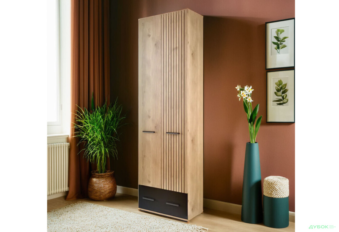 Шкаф Svit Mebliv Амбре 2-дверный с ящиком 60 см, дуб белый / черный - Изображение 2 Изображение 2 - Шкаф Svit Mebliv Амбре 2-дверный с ящиком 60 см, дуб белый / черный