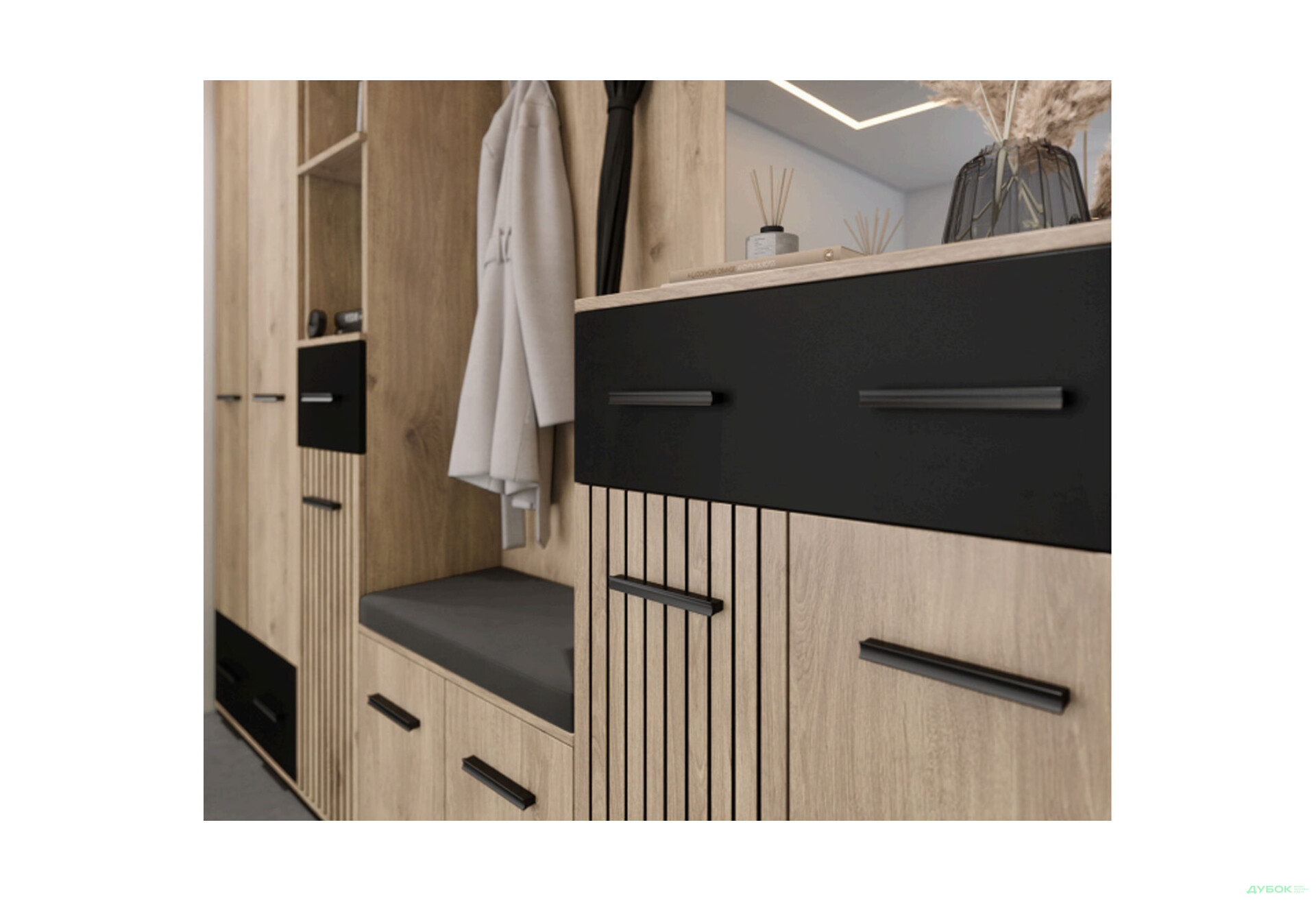 Передпокій Світ Меблів Амбре Комплект 210 см Дуб білий / чорний - Зображення 3 Зображення 3 - Передпокій Світ Меблів Амбре Комплект 210 см Дуб білий / чорний