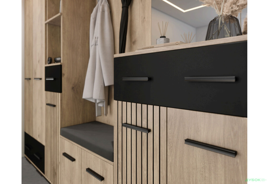 Передпокій Світ Меблів Амбре Комплект 210 см Дуб білий / чорний - Зображення 3 Зображення 3 - Передпокій Світ Меблів Амбре Комплект 210 см Дуб білий / чорний