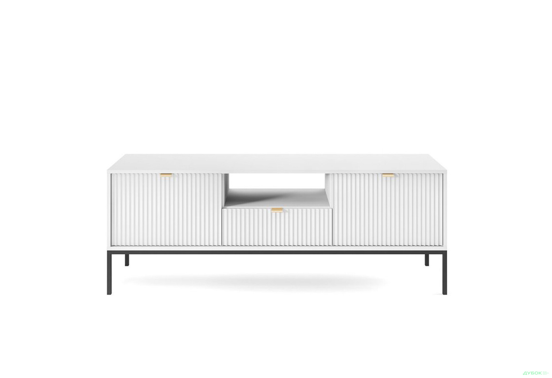 Тумба під ТВ Perfect Home Нова / Nova з 2 дверками, шухлядою та поличкою 154 см, білий, чорні ніжки - Зображення 2 Зображення 2 - Тумба під ТВ Perfect Home Нова / Nova з 2 дверками, шухлядою та поличкою 154 см, білий, чорні ніжки