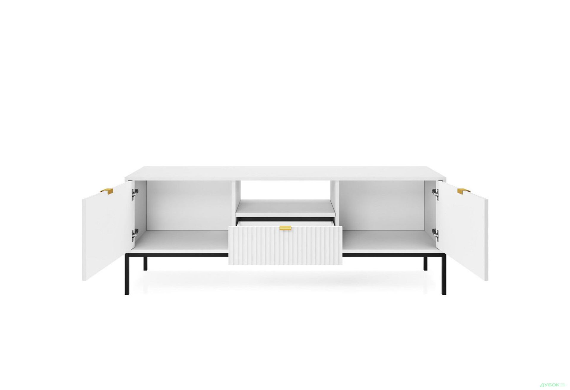 Тумба під ТВ Perfect Home Нова / Nova з 2 дверками, шухлядою та поличкою 154 см, білий, чорні ніжки - Зображення 3 Зображення 3 - Тумба під ТВ Perfect Home Нова / Nova з 2 дверками, шухлядою та поличкою 154 см, білий, чорні ніжки