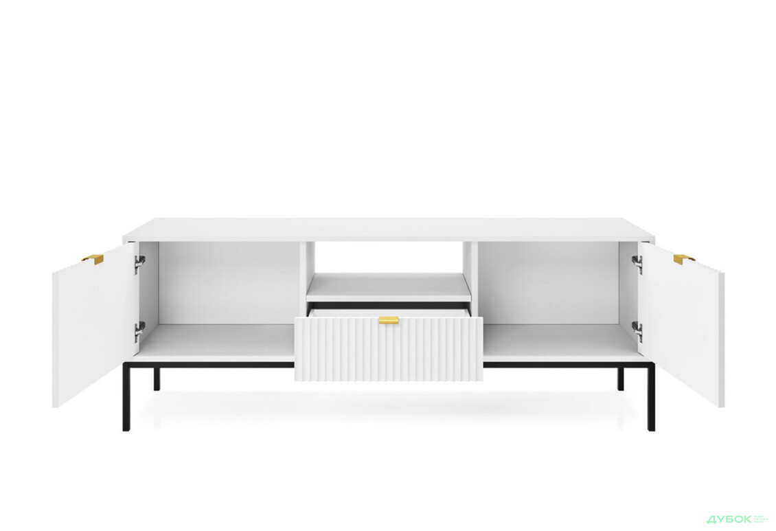 Тумба під ТВ Perfect Home Нова / Nova з 2 дверками, шухлядою та поличкою 154 см, білий, чорні ніжки - Зображення 3 Зображення 3 - Тумба під ТВ Perfect Home Нова / Nova з 2 дверками, шухлядою та поличкою 154 см, білий, чорні ніжки