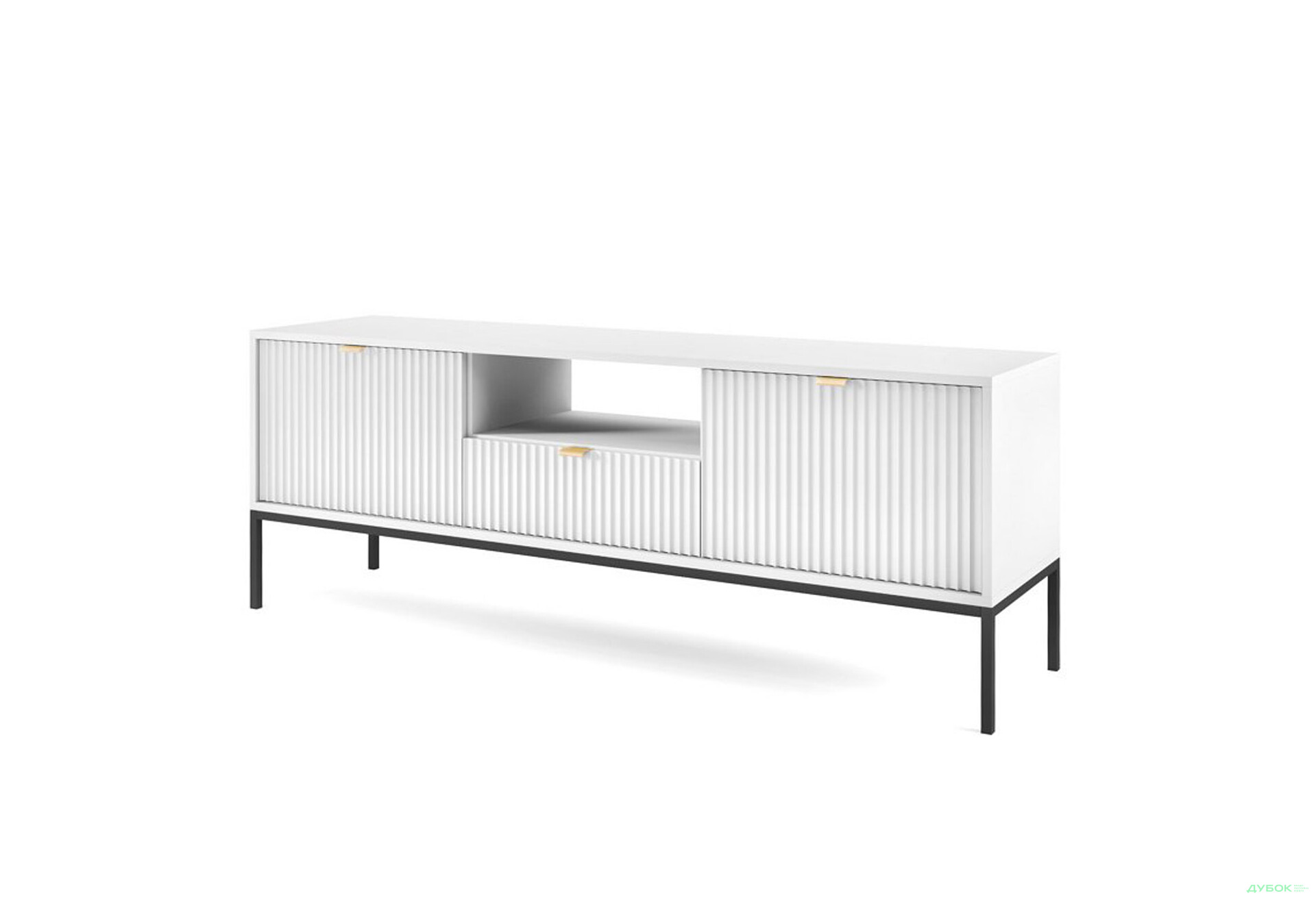 Тумба під ТВ Perfect Home Нова / Nova з 2 дверками, шухлядою та поличкою 154 см, білий, чорні ніжки - Зображення 1 Зображення 1 - Тумба під ТВ Perfect Home Нова / Nova з 2 дверками, шухлядою та поличкою 154 см, білий, чорні ніжки