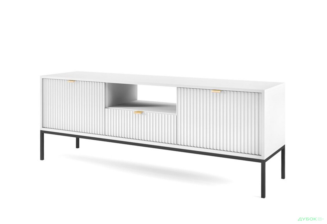 Тумба під ТВ Perfect Home Нова / Nova з 2 дверками, шухлядою та поличкою 154 см, білий, чорні ніжки - Зображення 1 Зображення 1 - Тумба під ТВ Perfect Home Нова / Nova з 2 дверками, шухлядою та поличкою 154 см, білий, чорні ніжки