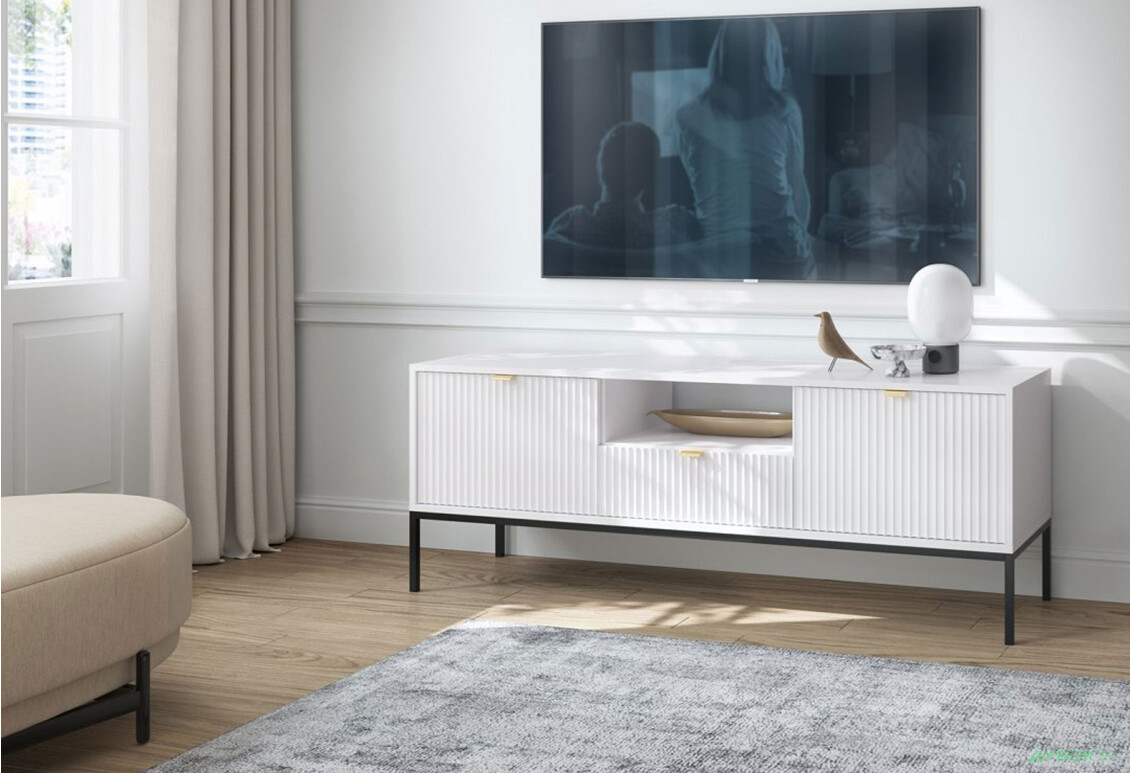 Тумба під ТВ Perfect Home Нова / Nova з 2 дверками, шухлядою та поличкою 154 см, білий, чорні ніжки - Зображення 4 Зображення 4 - Тумба під ТВ Perfect Home Нова / Nova з 2 дверками, шухлядою та поличкою 154 см, білий, чорні ніжки