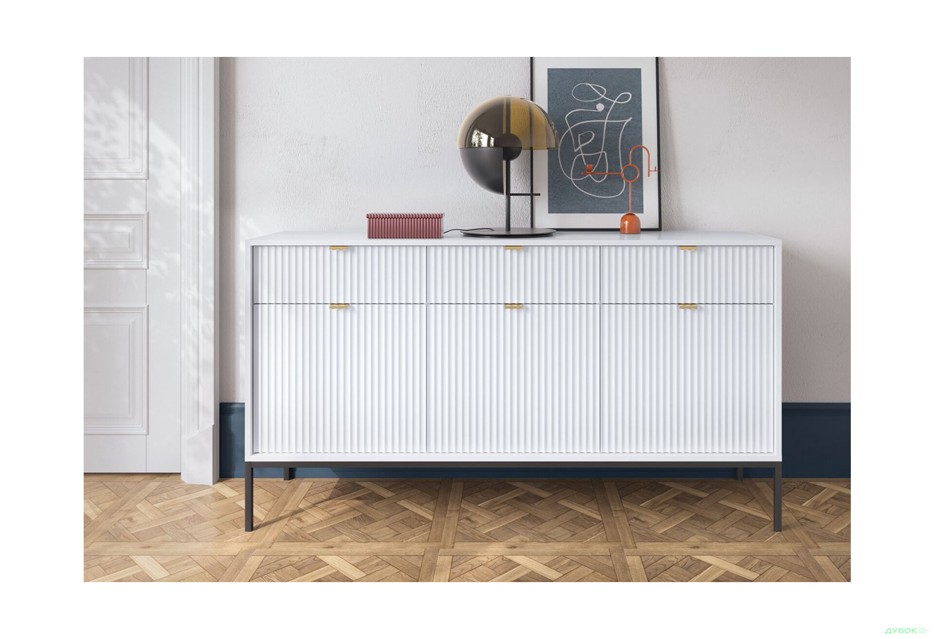 Зображення 2 - Комод Perfect Home Нова / Nova 3-дверний з 3 шухлядами 154 см, білий, чорні ніжки