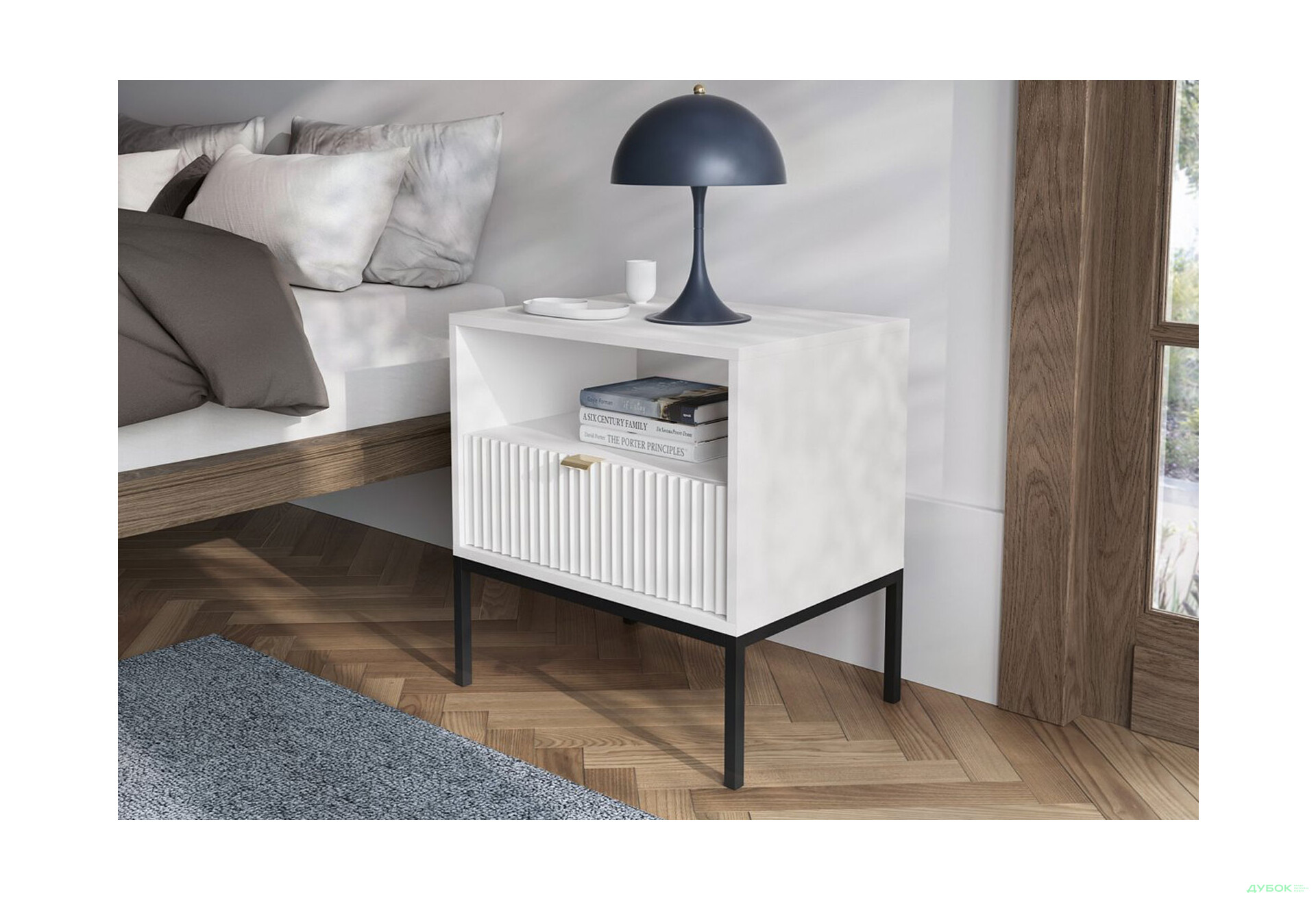 Изображение 4 - Прикроватная тумба Perfect Home Нова / Nova с ящиком и полкой 54 см, белый, черные ножки