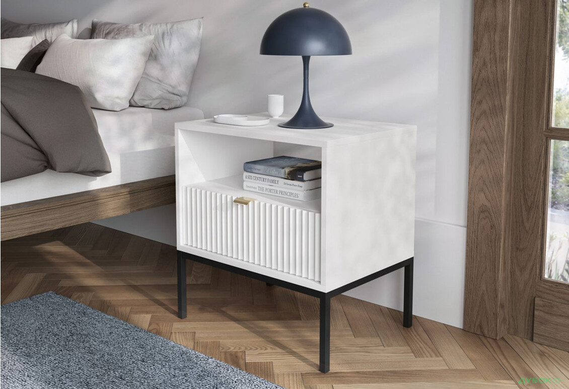 Изображение 4 - Прикроватная тумба Perfect Home Нова / Nova с ящиком и полкой 54 см, белый, черные ножки