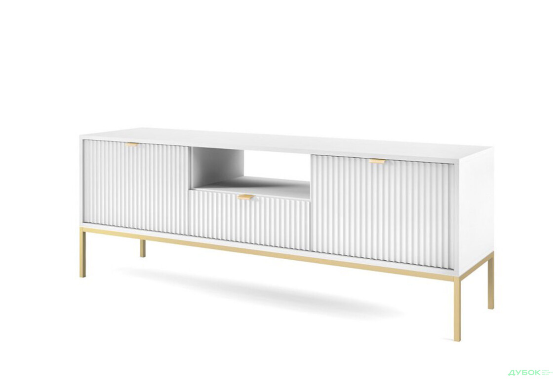Тумба під ТВ Perfect Home Нова / Nova з 2 дверками, шухлядою та поличкою 154 см, білий, золоті ніжки - Зображення 1 Зображення 1 - Тумба під ТВ Perfect Home Нова / Nova з 2 дверками, шухлядою та поличкою 154 см, білий, золоті ніжки