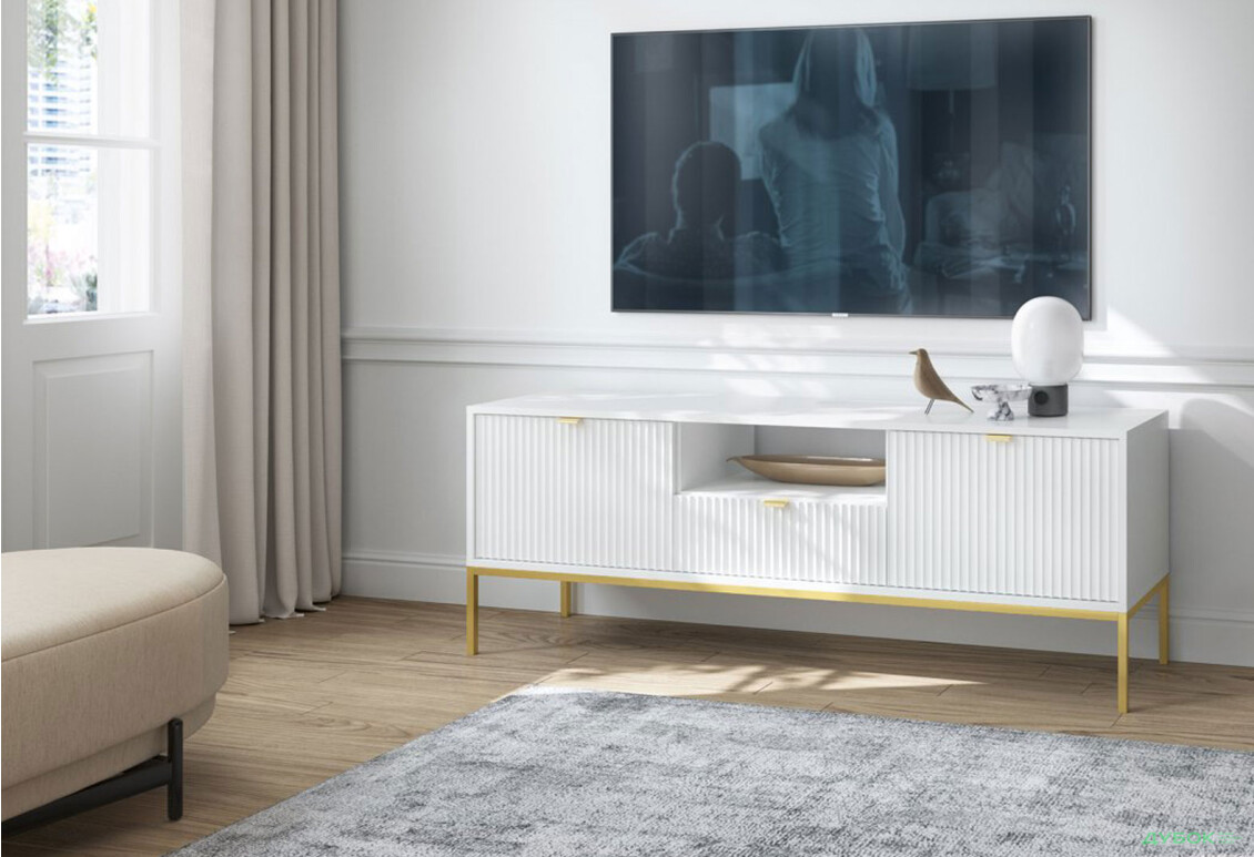 Тумба під ТВ Perfect Home Нова / Nova з 2 дверками, шухлядою та поличкою 154 см, білий, золоті ніжки - Зображення 4 Зображення 4 - Тумба під ТВ Perfect Home Нова / Nova з 2 дверками, шухлядою та поличкою 154 см, білий, золоті ніжки