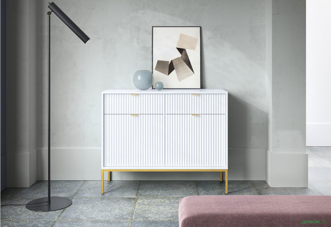 Комод Perfect Home Нова / Nova 2-дверний з 2 шухлядами 104 см, білий, золоті ніжки - Зображення 4 Зображення 4 - Комод Perfect Home Нова / Nova 2-дверний з 2 шухлядами 104 см, білий, золоті ніжки