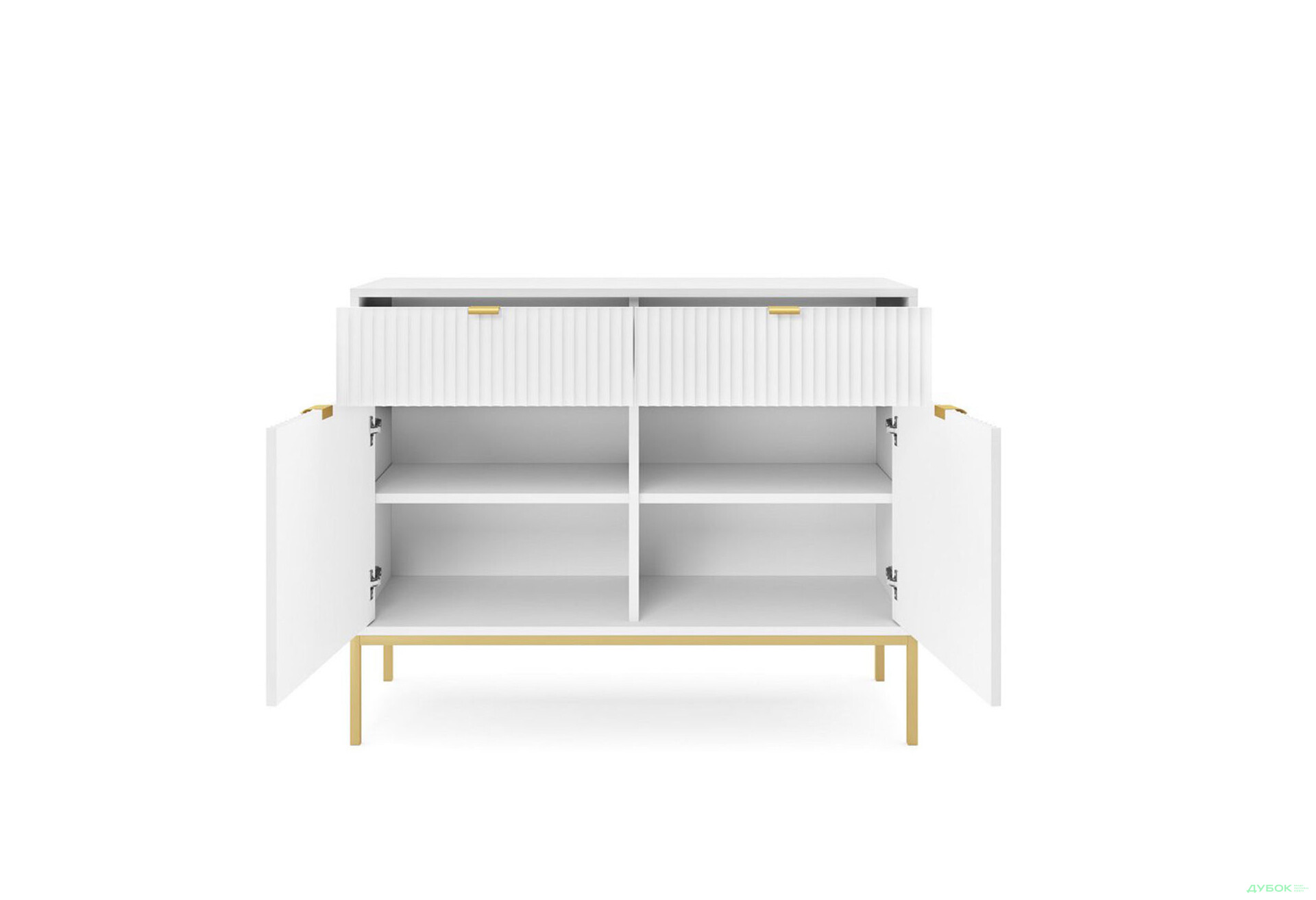 Комод Perfect Home Нова / Nova 2-дверний з 2 шухлядами 104 см, білий, золоті ніжки - Зображення 3 Зображення 3 - Комод Perfect Home Нова / Nova 2-дверний з 2 шухлядами 104 см, білий, золоті ніжки