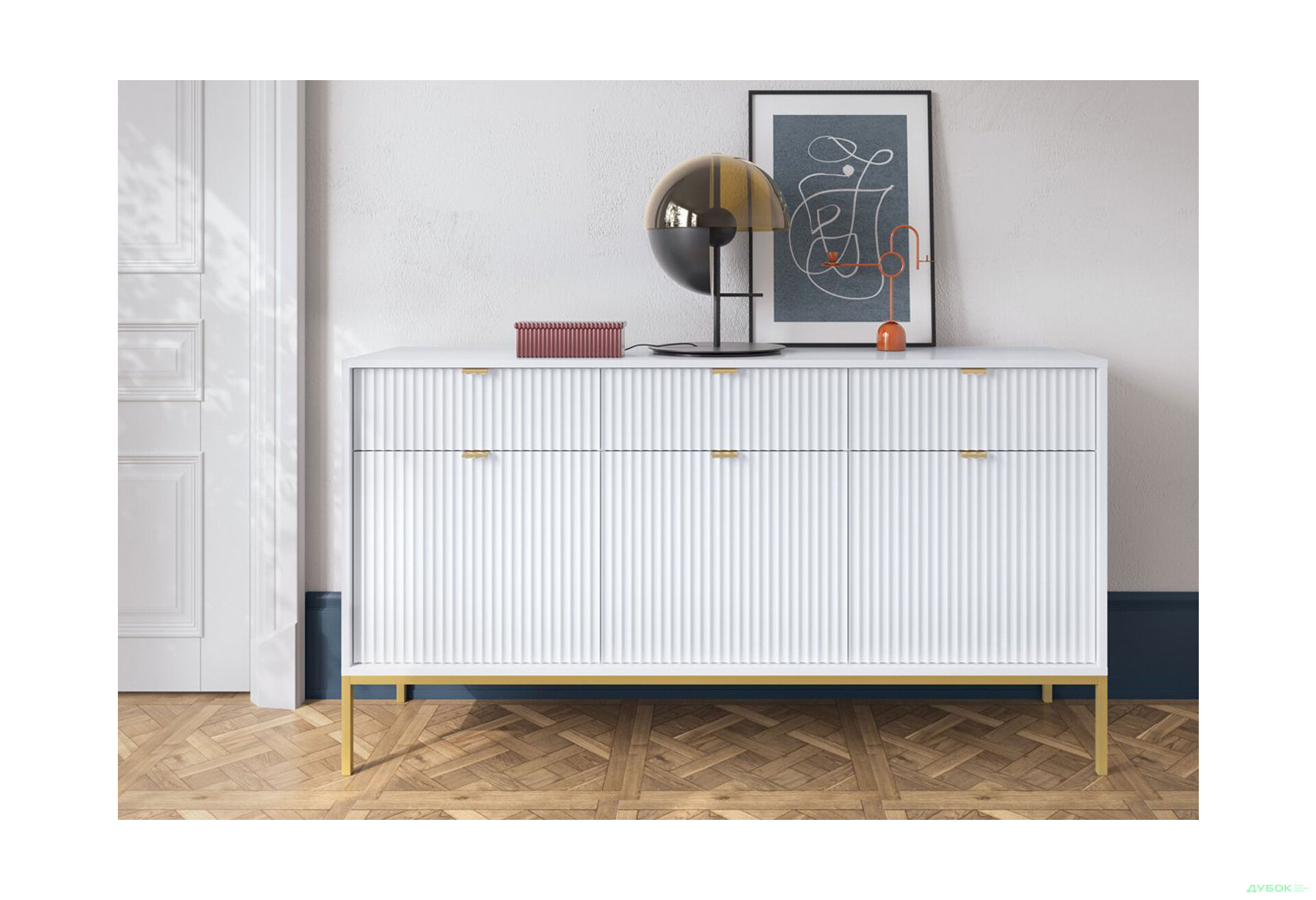 Комод Perfect Home Нова / Nova 3-дверный с 3 ящиками 154 см, белый, золотые ножки - Изображение 4 Изображение 4 - Комод Perfect Home Нова / Nova 3-дверный с 3 ящиками 154 см, белый, золотые ножки