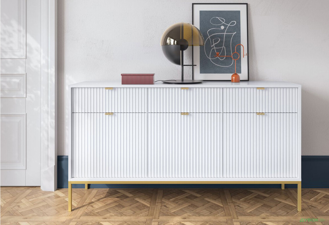 Комод Perfect Home Нова / Nova 3-дверный с 3 ящиками 154 см, белый, золотые ножки - Изображение 4 Изображение 4 - Комод Perfect Home Нова / Nova 3-дверный с 3 ящиками 154 см, белый, золотые ножки