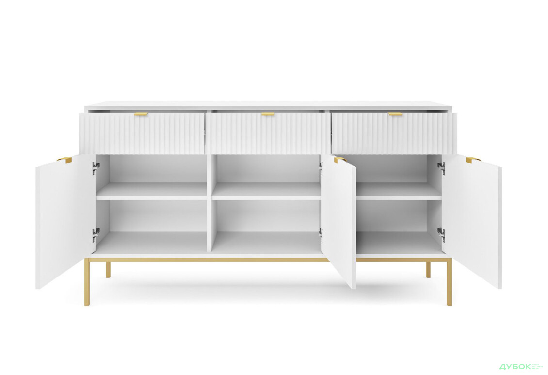 Комод Perfect Home Нова / Nova 3-дверный с 3 ящиками 154 см, белый, золотые ножки - Изображение 3 Изображение 3 - Комод Perfect Home Нова / Nova 3-дверный с 3 ящиками 154 см, белый, золотые ножки