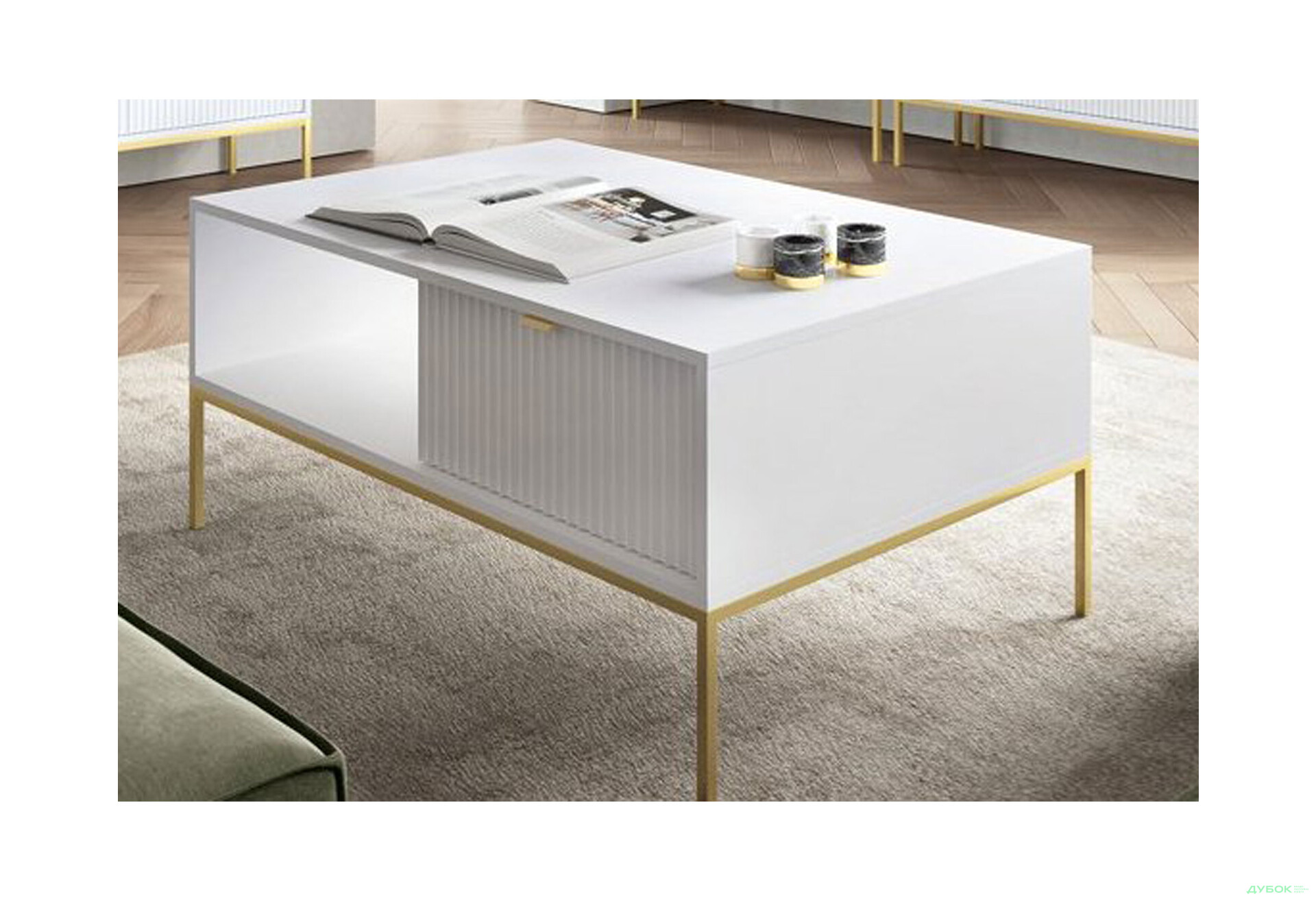 Зображення 4 - Стіл журнальний Perfect Home Нова / Nova 104х68 см, білий, золоті ніжки