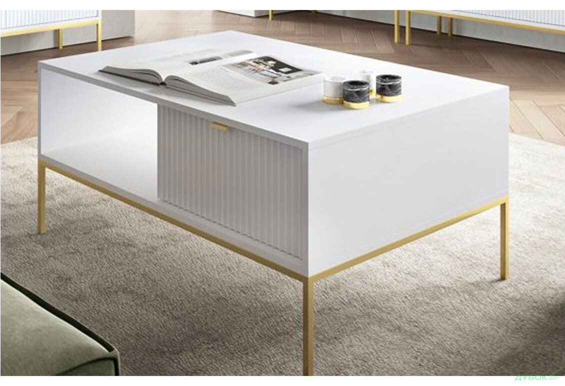 Зображення 4 - Стіл журнальний Perfect Home Нова / Nova 104х68 см, білий, золоті ніжки