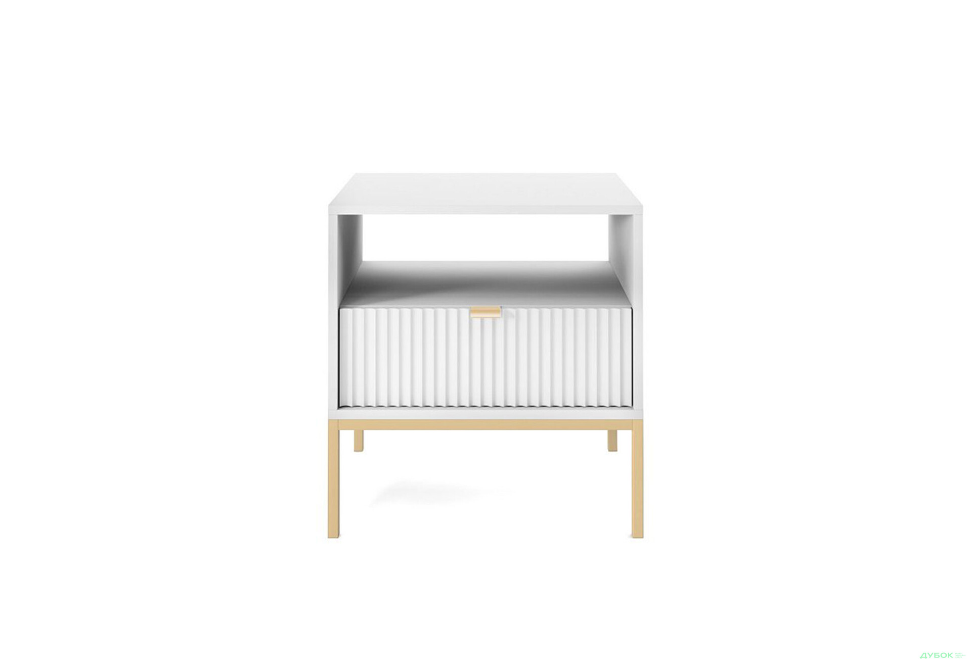 Приліжкова тумба Perfect Home Нова / Nova з шухлядою та полицею 54 см, білий, золоті ніжки - Зображення 2 Зображення 2 - Приліжкова тумба Perfect Home Нова / Nova з шухлядою та полицею 54 см, білий, золоті ніжки