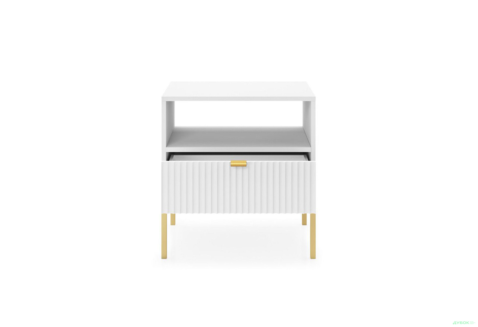 Приліжкова тумба Perfect Home Нова / Nova з шухлядою та полицею 54 см, білий, золоті ніжки - Зображення 3 Зображення 3 - Приліжкова тумба Perfect Home Нова / Nova з шухлядою та полицею 54 см, білий, золоті ніжки