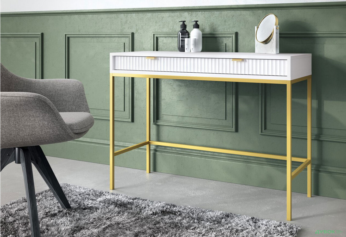 Зображення 4 - Стіл туалетний Perfect Home Нова / Nova з 2 шухлядами 104 см, білий, золоті ніжки