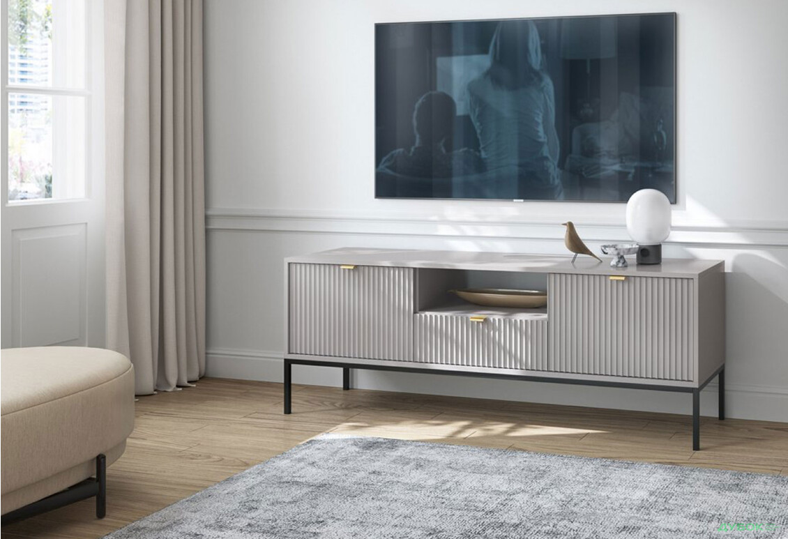 Тумба під ТВ Perfect Home Нова / Nova з 2 дверками, шухлядою та поличкою 154 см, сірий, чорні ніжки - Зображення 4 Зображення 4 - Тумба під ТВ Perfect Home Нова / Nova з 2 дверками, шухлядою та поличкою 154 см, сірий, чорні ніжки