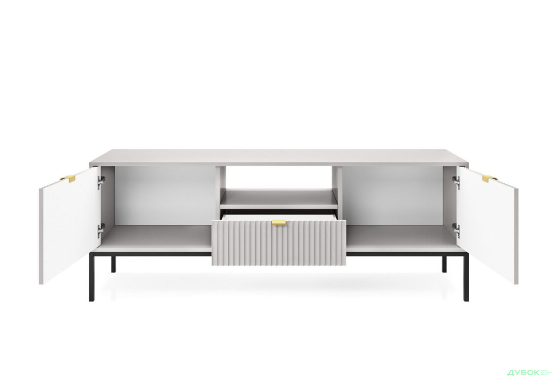 Тумба під ТВ Perfect Home Нова / Nova з 2 дверками, шухлядою та поличкою 154 см, сірий, чорні ніжки - Зображення 3 Зображення 3 - Тумба під ТВ Perfect Home Нова / Nova з 2 дверками, шухлядою та поличкою 154 см, сірий, чорні ніжки