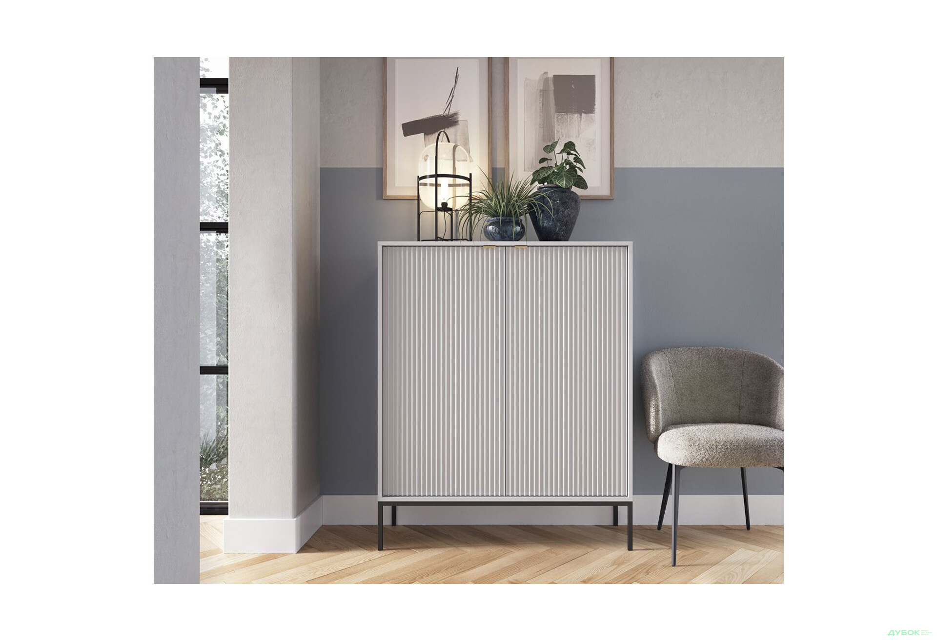 Комод Perfect Home Нова / Nova 2-дверный 104 см, серый, черные ножки - Изображение 2 Изображение 2 - Комод Perfect Home Нова / Nova 2-дверный 104 см, серый, черные ножки