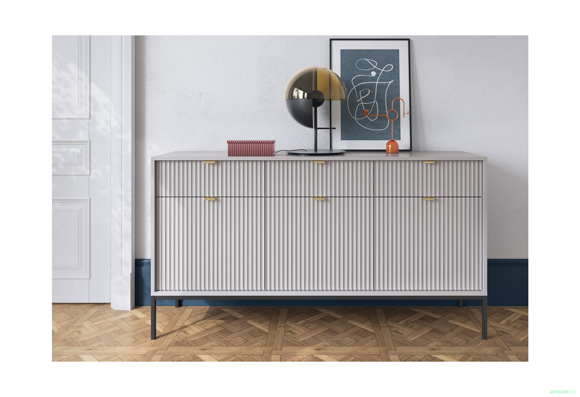 Комод Perfect Home Нова / Nova 3-дверний з 3 шухлядами 154 см, сірий, чорні ніжки - Зображення 4 Зображення 4 - Комод Perfect Home Нова / Nova 3-дверний з 3 шухлядами 154 см, сірий, чорні ніжки