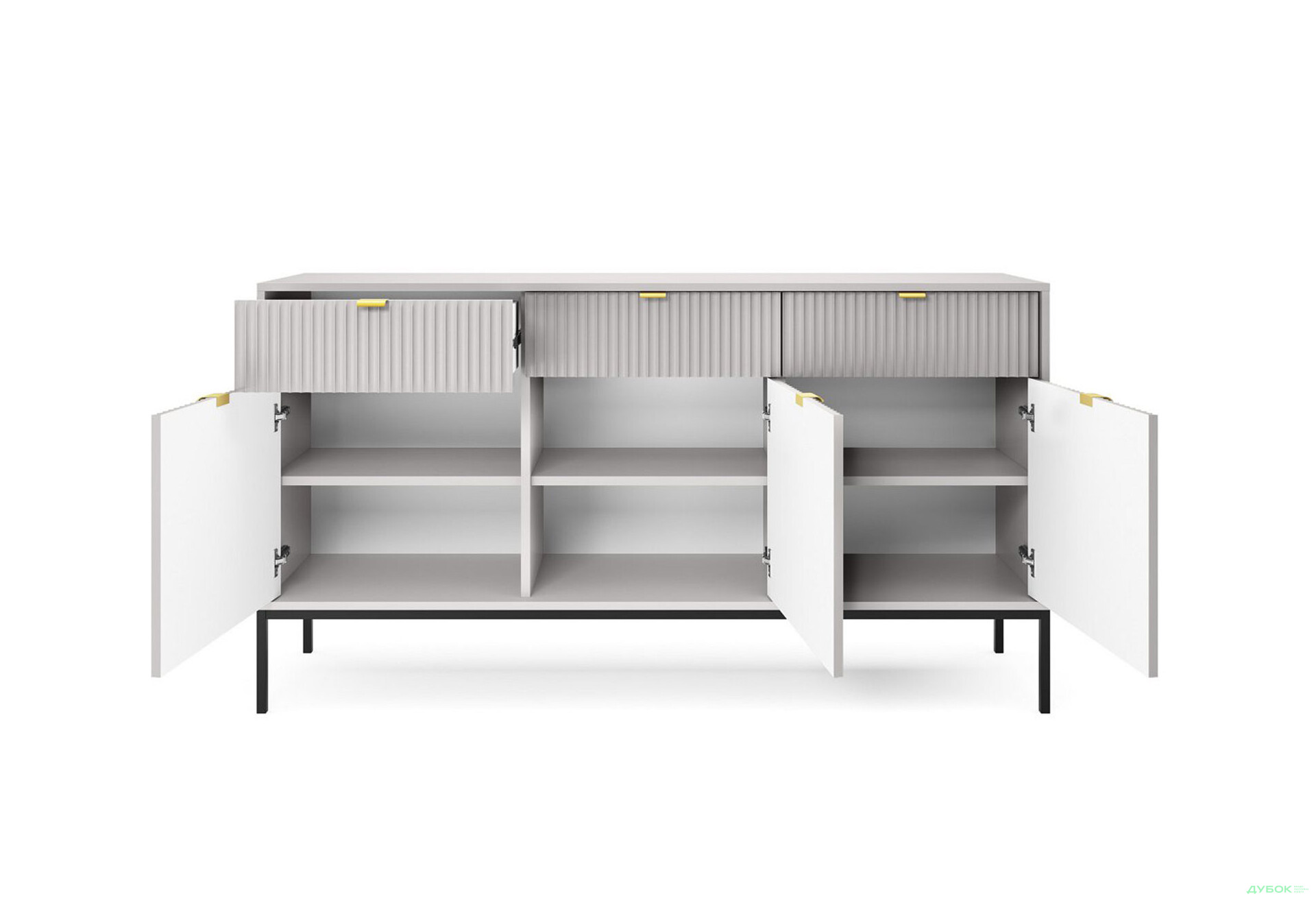 Комод Perfect Home Нова / Nova 3-дверний з 3 шухлядами 154 см, сірий, чорні ніжки - Зображення 3 Зображення 3 - Комод Perfect Home Нова / Nova 3-дверний з 3 шухлядами 154 см, сірий, чорні ніжки