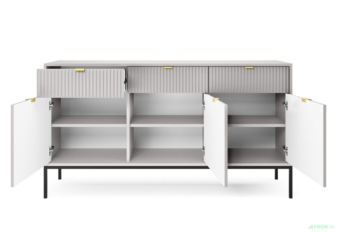 Комод Perfect Home Нова / Nova 3-дверний з 3 шухлядами 154 см, сірий, чорні ніжки - Зображення 3 Зображення 3 - Комод Perfect Home Нова / Nova 3-дверний з 3 шухлядами 154 см, сірий, чорні ніжки