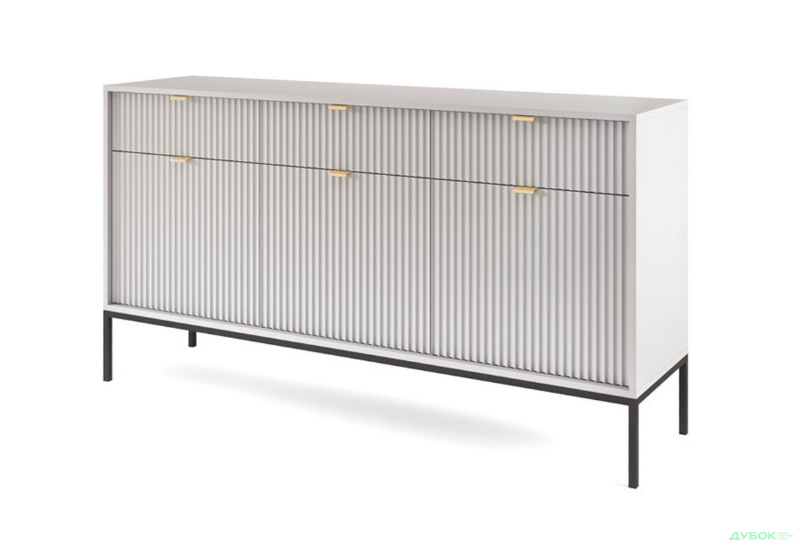 Комод Perfect Home Нова / Nova 3-дверний з 3 шухлядами 154 см, сірий, чорні ніжки - Зображення 1 Зображення 1 - Комод Perfect Home Нова / Nova 3-дверний з 3 шухлядами 154 см, сірий, чорні ніжки