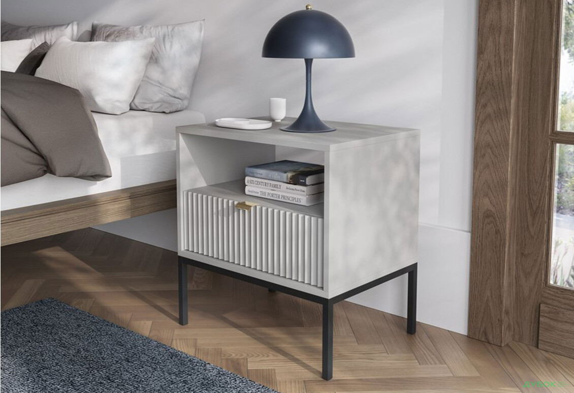 Приліжкова тумба Perfect Home Нова / Nova з шухлядою та полицею 54 см, сірий, чорні ніжки - Зображення 2 Зображення 2 - Приліжкова тумба Perfect Home Нова / Nova з шухлядою та полицею 54 см, сірий, чорні ніжки