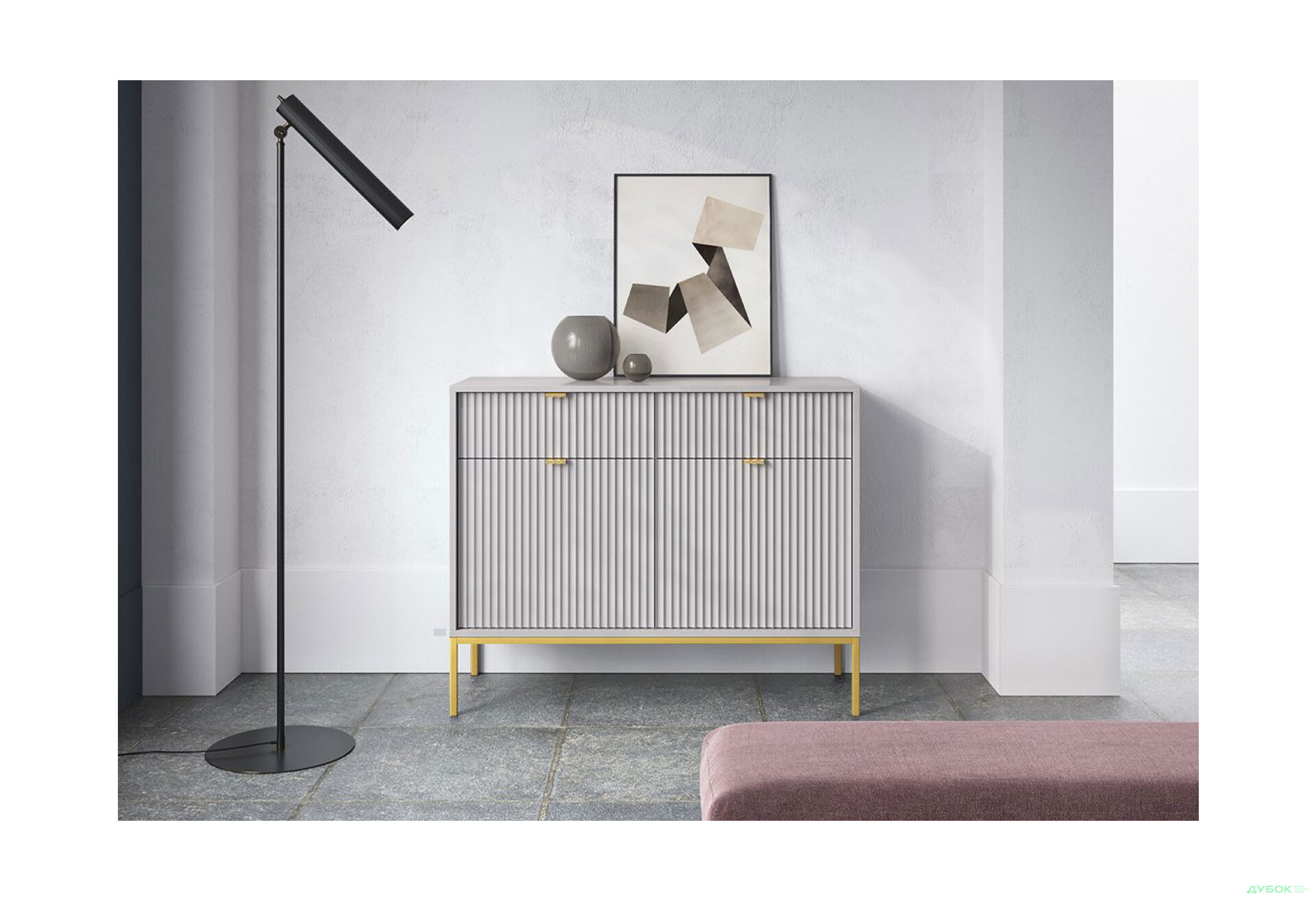 Комод Perfect Home Нова / Nova 2-дверный с 2 ящиками 104 см, серый, золотые ножки - Изображение 3 Изображение 3 - Комод Perfect Home Нова / Nova 2-дверный с 2 ящиками 104 см, серый, золотые ножки