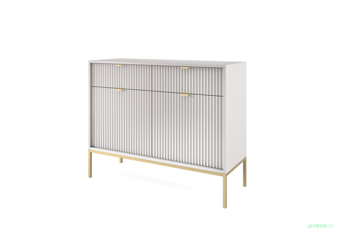Комод Perfect Home Нова / Nova 2-дверный с 2 ящиками 104 см, серый, золотые ножки - Изображение 1 Изображение 1 - Комод Perfect Home Нова / Nova 2-дверный с 2 ящиками 104 см, серый, золотые ножки