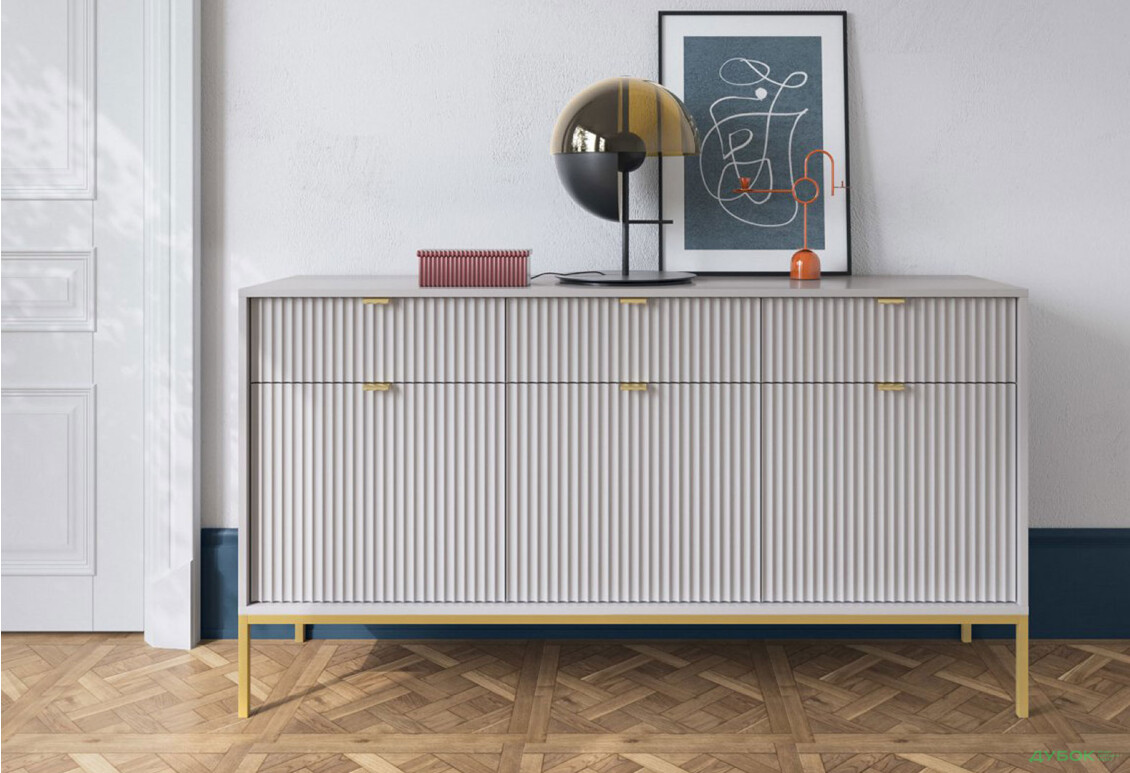 Комод Perfect Home Нова / Nova 3-дверний з 3 шухлядами 154 см, сірий, золоті ніжки - Зображення 3 Зображення 3 - Комод Perfect Home Нова / Nova 3-дверний з 3 шухлядами 154 см, сірий, золоті ніжки