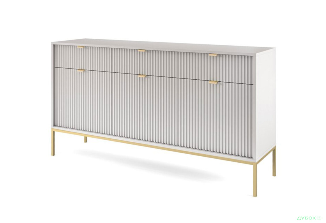 Комод Perfect Home Нова / Nova 3-дверний з 3 шухлядами 154 см, сірий, золоті ніжки - Зображення 1 Зображення 1 - Комод Perfect Home Нова / Nova 3-дверний з 3 шухлядами 154 см, сірий, золоті ніжки