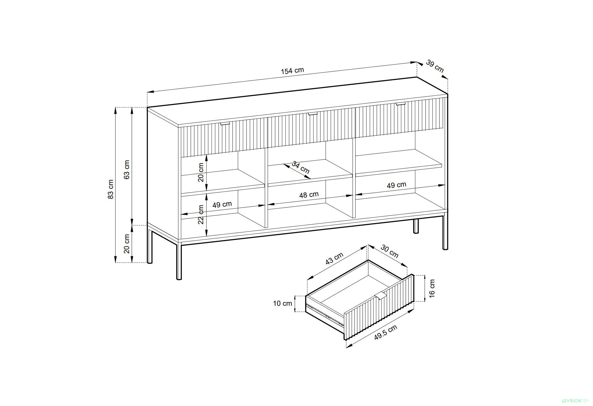 Комод Perfect Home Нова / Nova 3-дверний з 3 шухлядами 154 см, сірий, золоті ніжки - Зображення 4 Зображення 4 - Комод Perfect Home Нова / Nova 3-дверний з 3 шухлядами 154 см, сірий, золоті ніжки