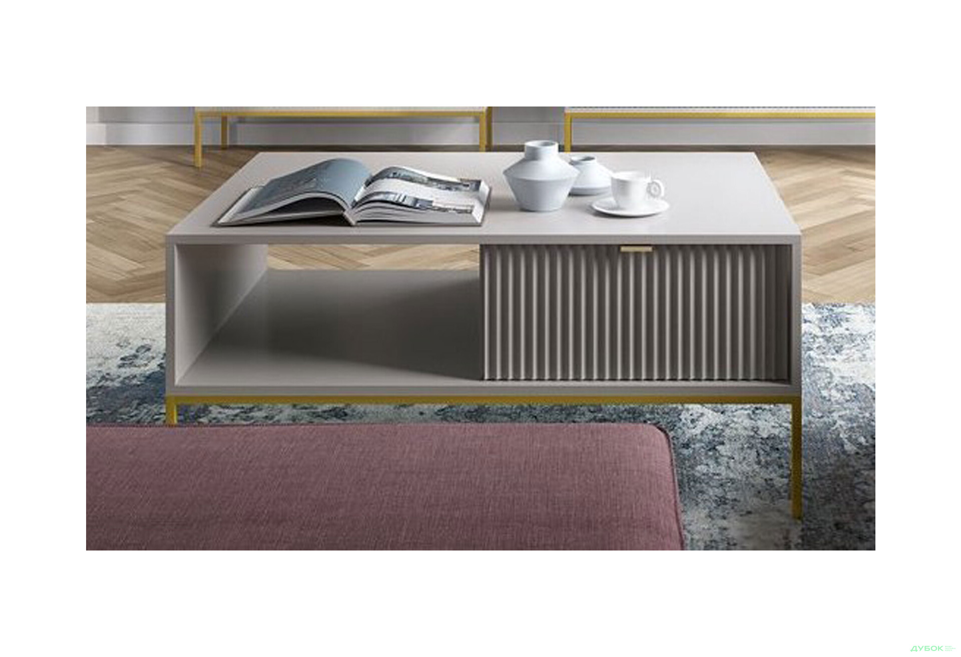 Изображение 3 - Стол журнальный Perfect Home Нова / Nova 104х68 см, серый, золотые ножки