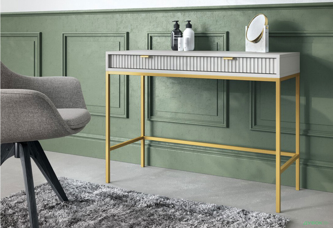 Зображення 3 - Стіл туалетний Perfect Home Нова / Nova з 2 шухлядами 104 см, сірий, золоті ніжки