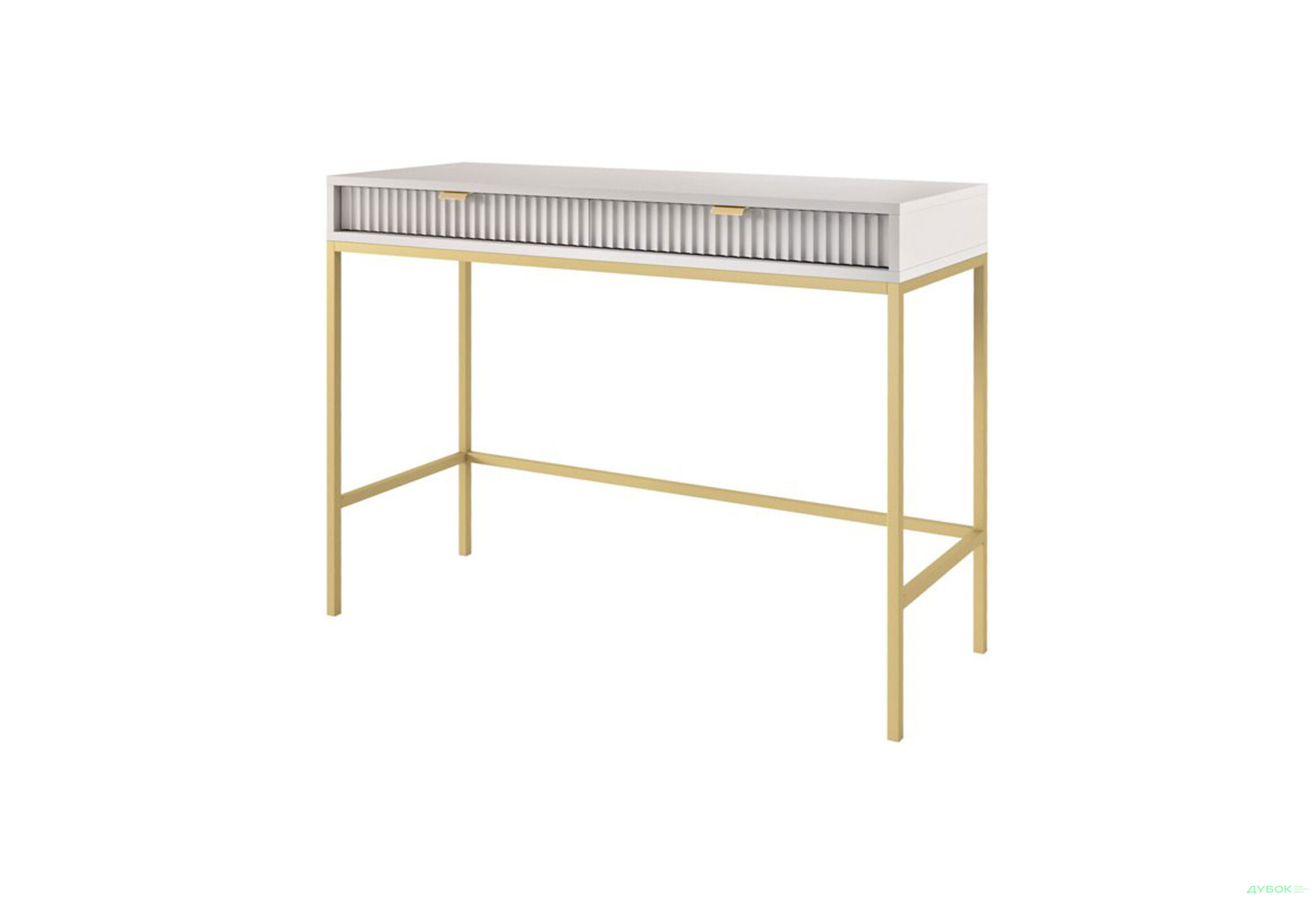 Стіл туалетний Perfect Home Нова / Nova з 2 шухлядами 104 см, сірий, золоті ніжки - Зображення 1 Зображення 1 - Стіл туалетний Perfect Home Нова / Nova з 2 шухлядами 104 см, сірий, золоті ніжки