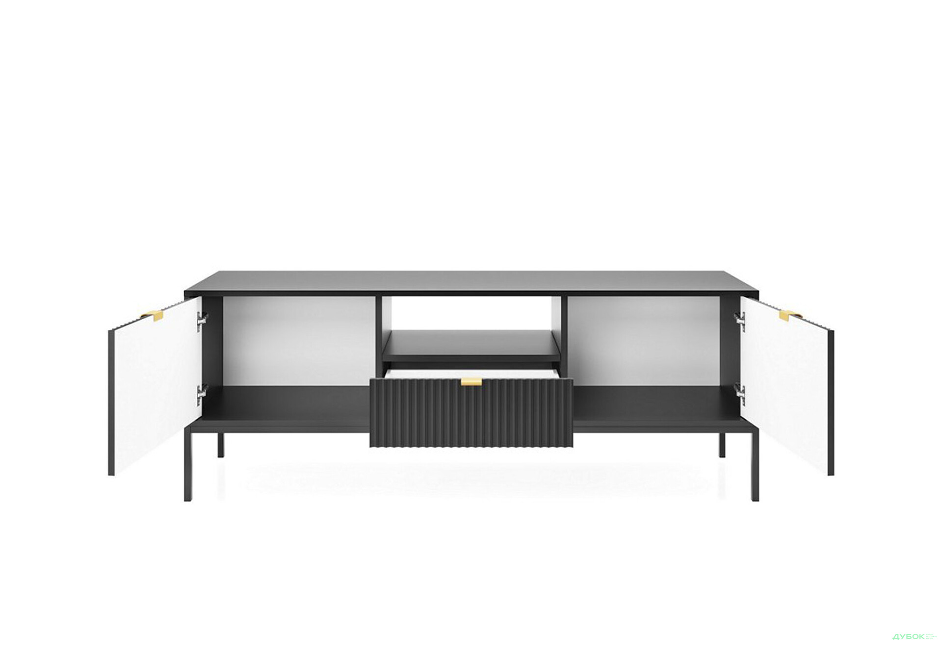 Тумба під ТВ Perfect Home Нова / Nova з 2 дверками, шухлядою та поличкою 154 см, чорний, чорні ніжки - Зображення 3 Зображення 3 - Тумба під ТВ Perfect Home Нова / Nova з 2 дверками, шухлядою та поличкою 154 см, чорний, чорні ніжки