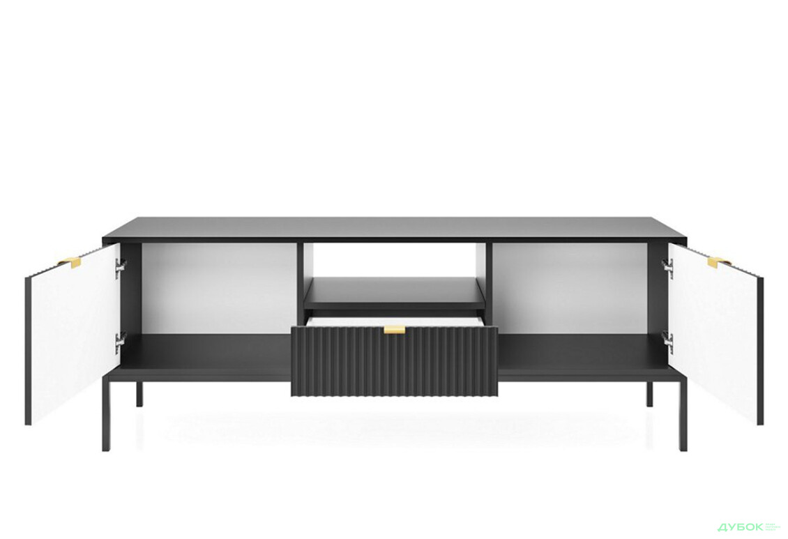 Тумба під ТВ Perfect Home Нова / Nova з 2 дверками, шухлядою та поличкою 154 см, чорний, чорні ніжки - Зображення 3 Зображення 3 - Тумба під ТВ Perfect Home Нова / Nova з 2 дверками, шухлядою та поличкою 154 см, чорний, чорні ніжки