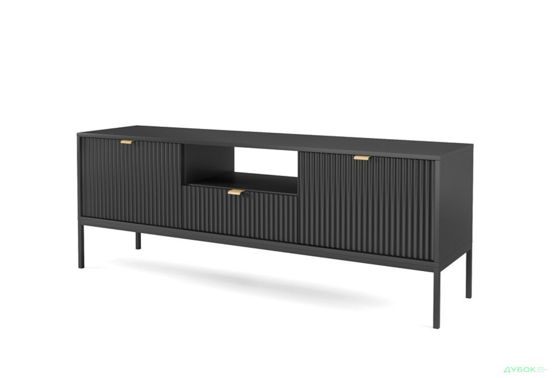 Тумба під ТВ Perfect Home Нова / Nova з 2 дверками, шухлядою та поличкою 154 см, чорний, чорні ніжки - Зображення 1 Зображення 1 - Тумба під ТВ Perfect Home Нова / Nova з 2 дверками, шухлядою та поличкою 154 см, чорний, чорні ніжки